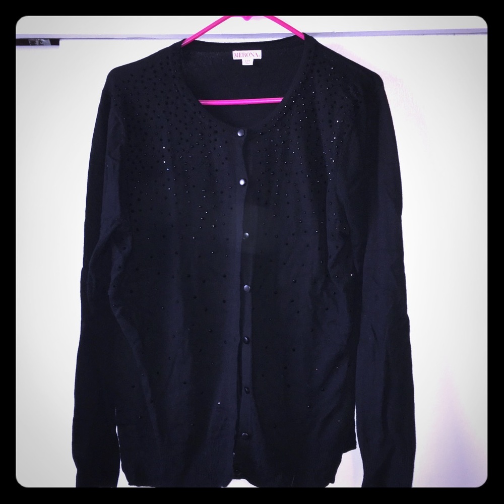 Black cardigan with black bling!